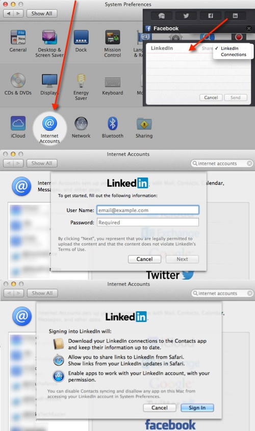 Siga estos pasos para agregar su cuenta de LinkedIn al Centro de notificaciones en OS X Mavericks.