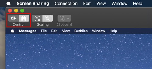 Pantalla de control de uso compartido de pantalla de Mac