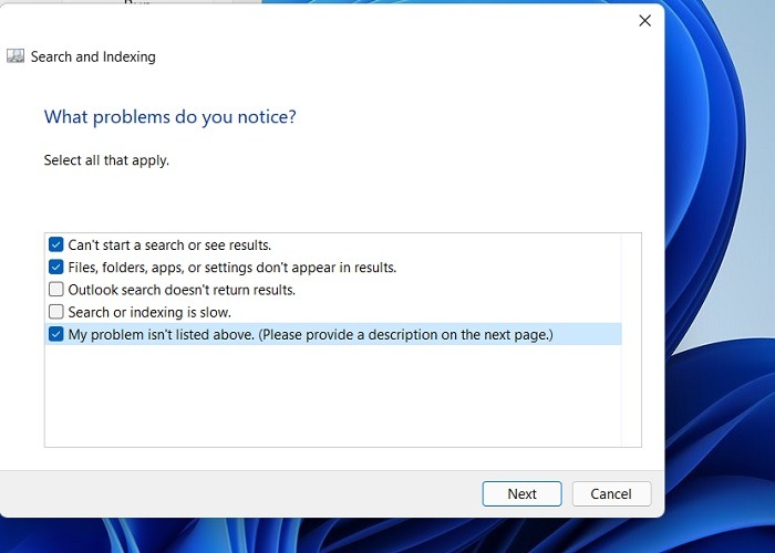 Aparecen problemas de búsqueda atascados en Windows11