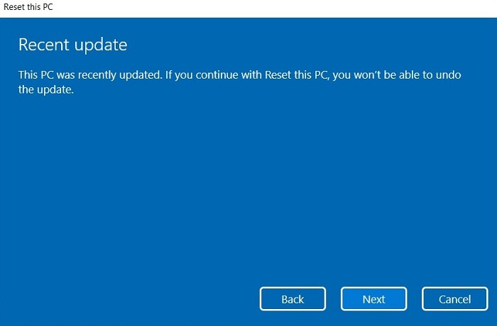 Windows11 Búsqueda atascada Restablecer No Deshacer Actualización