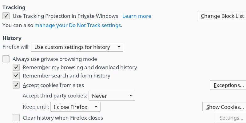 Privacidad de Firefox
