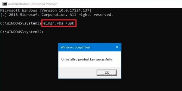 Desinstale la clave de producto de Windows 10