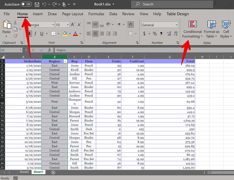 Pestaña de inicio de valores duplicados de Excel