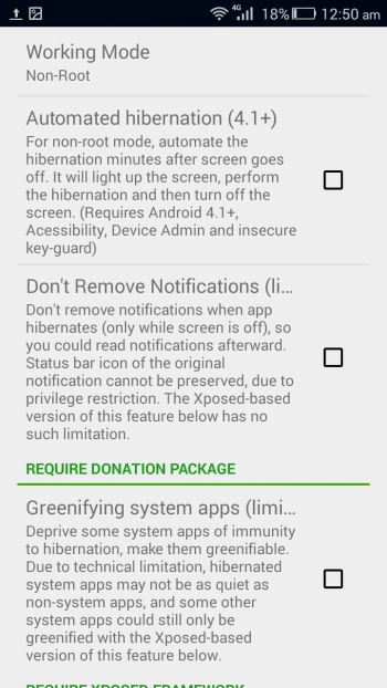 Greenify para el modo de trabajo de Android