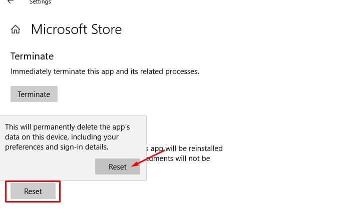 restablecer la tienda de Microsoft