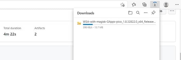 Progreso de descarga de Google Play Windows11 Magisk Gapps