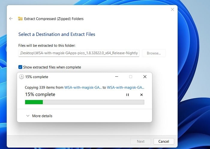 Google Play Windows11 Extracción de archivos de escritorio descargados
