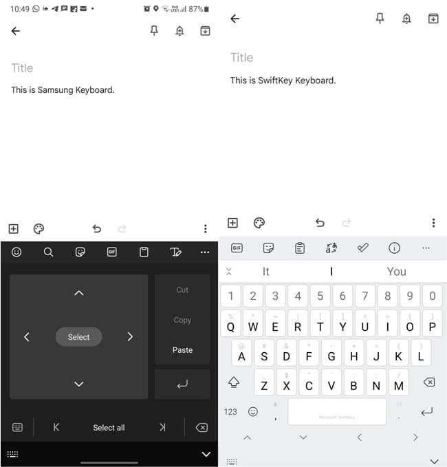 Edición de texto del teclado Gboard Vs Swiftkey Vs Samsung
