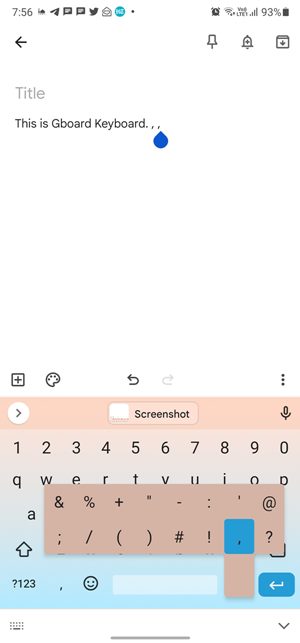 Período de los símbolos del teclado Gboard Vs Swiftkey Vs Samsung