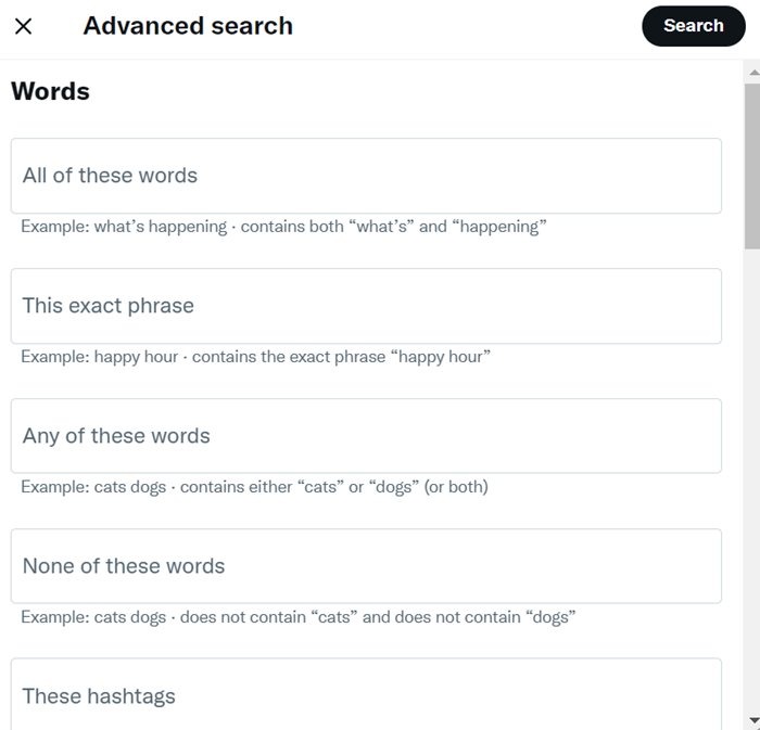 Twitter Search Advanced Search Filters