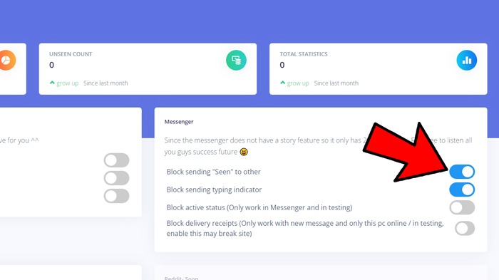 Deshabilitar las herramientas sociales de Read Receipts Messenger