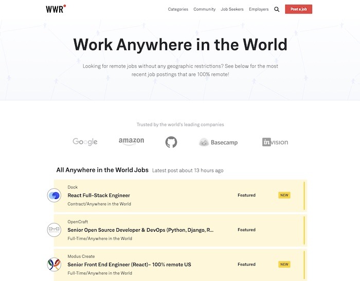 Los mejores sitios de trabajo Trabajo remoto Weworkremotely