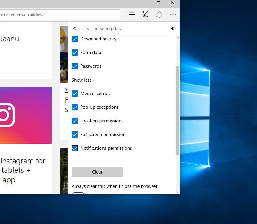 borrar datos de navegación en windows 10 borde de Microsoft