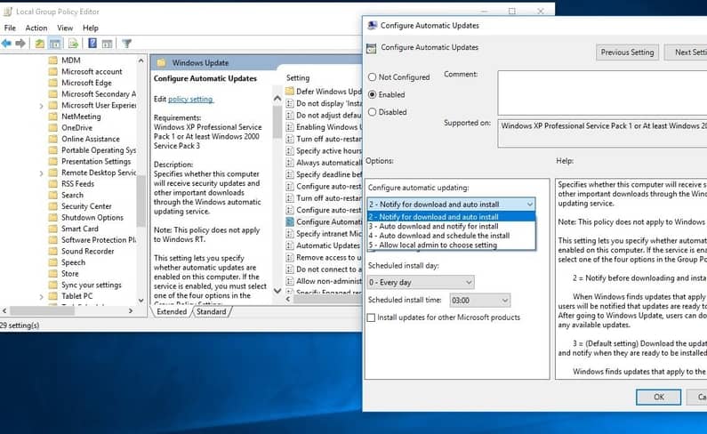 Detener la actualización de Windows desde el Editor de directivas de grupo