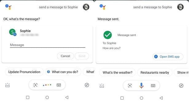 Enviar mensajes Asistente de Google Contacto