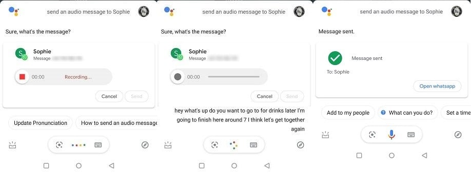 Enviar mensajes Asistente de Google Grabación de mensajes de audio