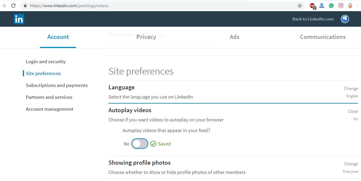 detener la reproducción automática de videos en LinkedIn