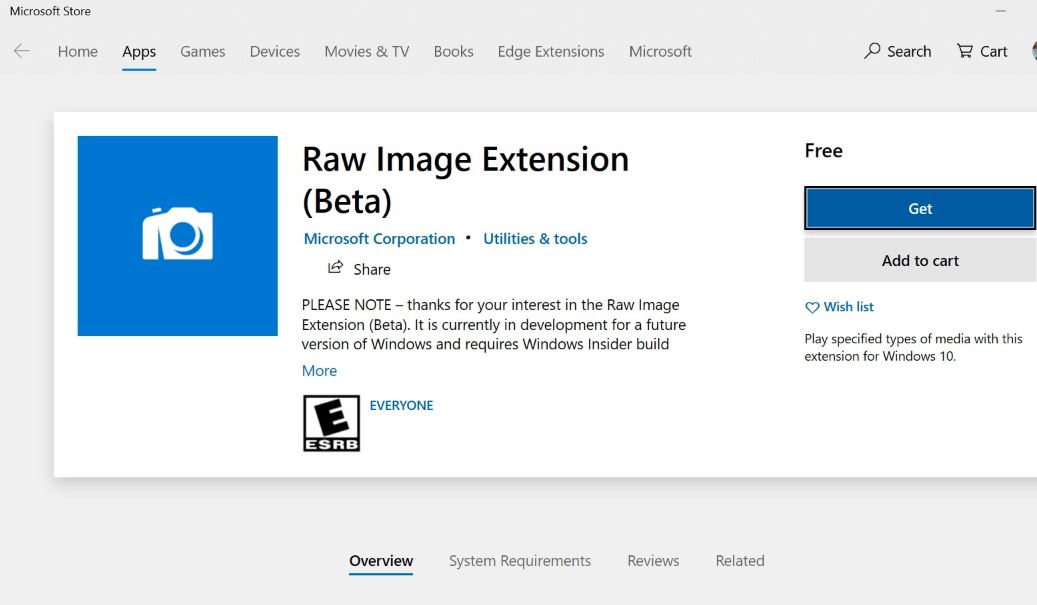 Paquete de extensión de imagen sin formato (Beta)