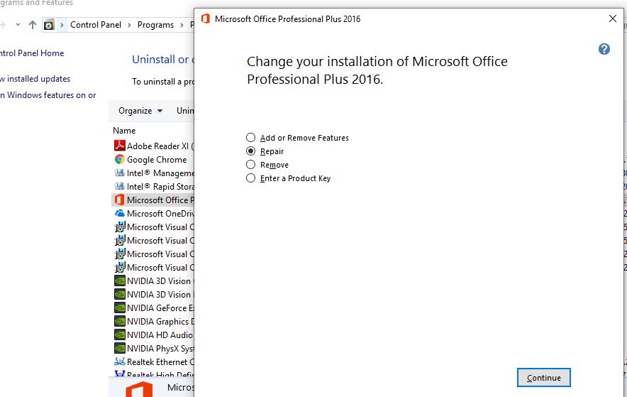 Reparar Microsoft Office