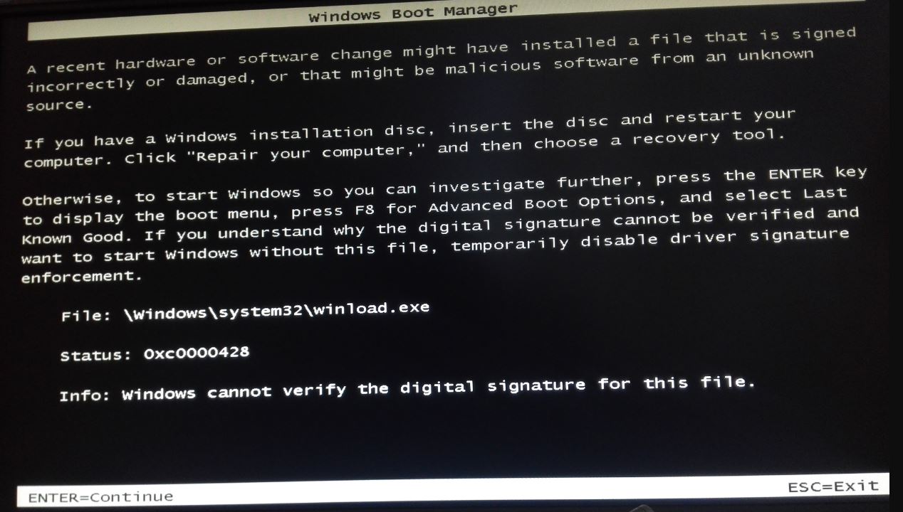 Windows no puede verificar la firma digital