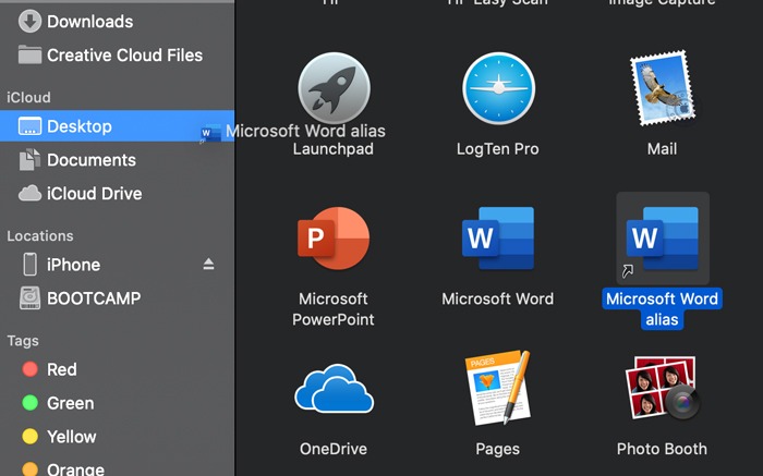 Accesos directos de escritorio Mac Arrastrar al escritorio