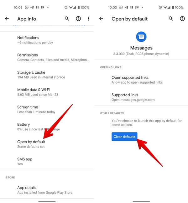 Aplicación de mensajería predeterminada de Android Clear