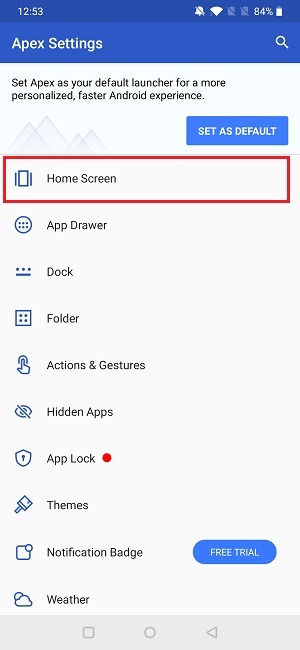 Cómo cambiar el tamaño del icono de la aplicación Configuración de Apex Pantalla de inicio