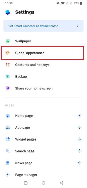 Cómo cambiar el tamaño del icono de la aplicación Configuración inteligente Aspecto global