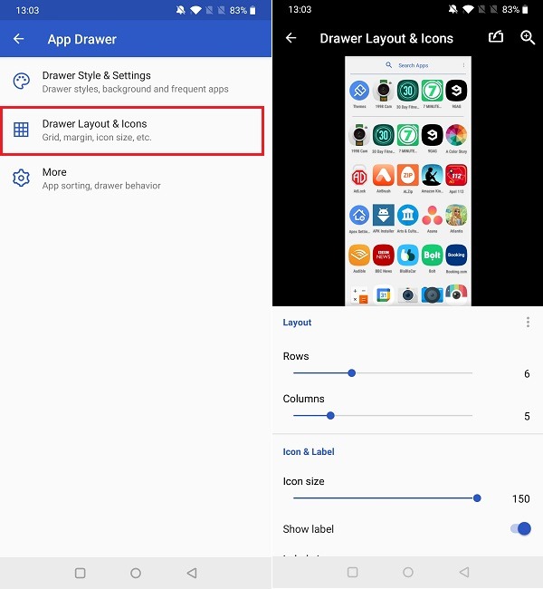 Cómo cambiar el tamaño del icono de la aplicación Iconos de diseño del cajón Apex