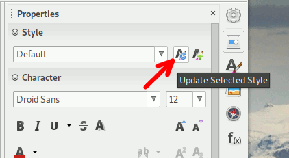 Libreoffice Cambiar estilo de actualización de Font Calc