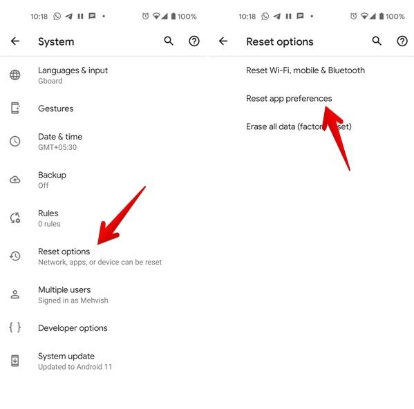 Preferencias de la aplicación de restablecimiento de Android