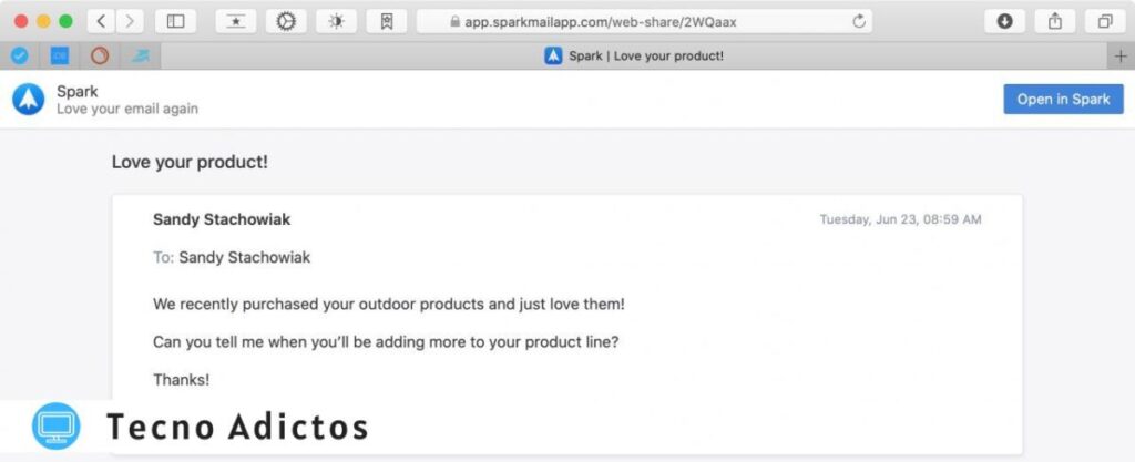 Spark Email Link en Safari Mac