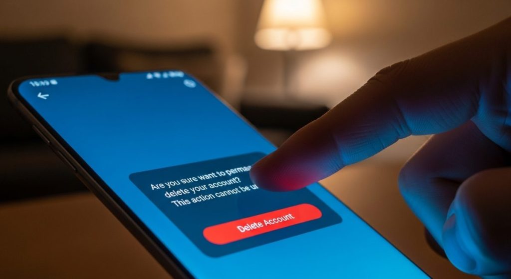 Dedos sobre botón en pantalla de Samsung para eliminar cuenta