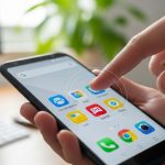Mano sosteniendo smartphone Android creando carpeta en pantalla de inicio