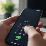 Mano sosteniendo smartphone con código ##002# en pantalla numérica