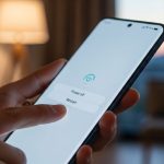 Mano sosteniendo smartphone Samsung mostrando menú de apagado en pantalla