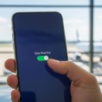 Mano sosteniendo un smartphone Android con opción de roaming activa