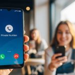 Mano sosteniendo un smartphone Android moderno con notificación de llamada privada