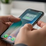 Manos presionando botones de iPhone moderno congelado