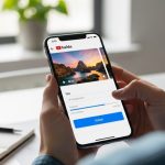 Manos sosteniendo smartphone mostrando interfaz de carga en YouTube