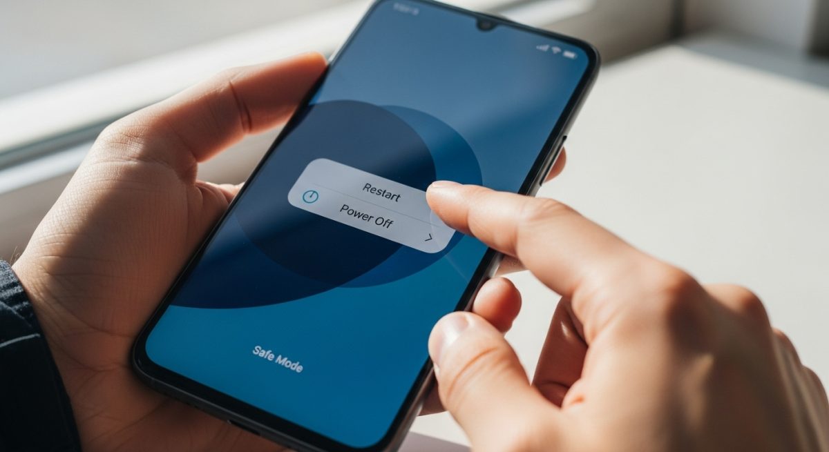 Manos sosteniendo smartphone Xiaomi con menú visible en pantalla