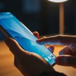 Manos sosteniendo smartphone Xiaomi con pantalla congelada encendida