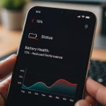 Manos sosteniendo smartphone Xiaomi mostrando estado batería al 75 por ciento