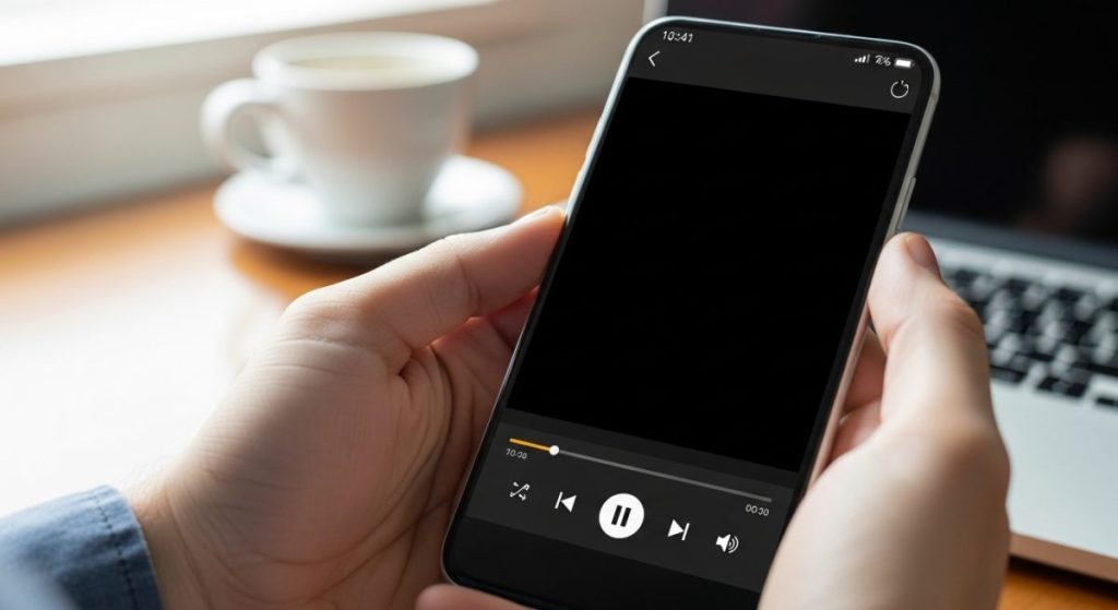 Manos sosteniendo un smartphone Android con pantalla de un video fallido