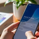 Manos sosteniendo un smartphone Xiaomi 14 Ultra mostrando información del sistema