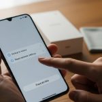 Manos sostienen smartphone Xiaomi en menú de reseteo de fábrica