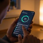 Persona usando smartphone Xiaomi con panel de control visible