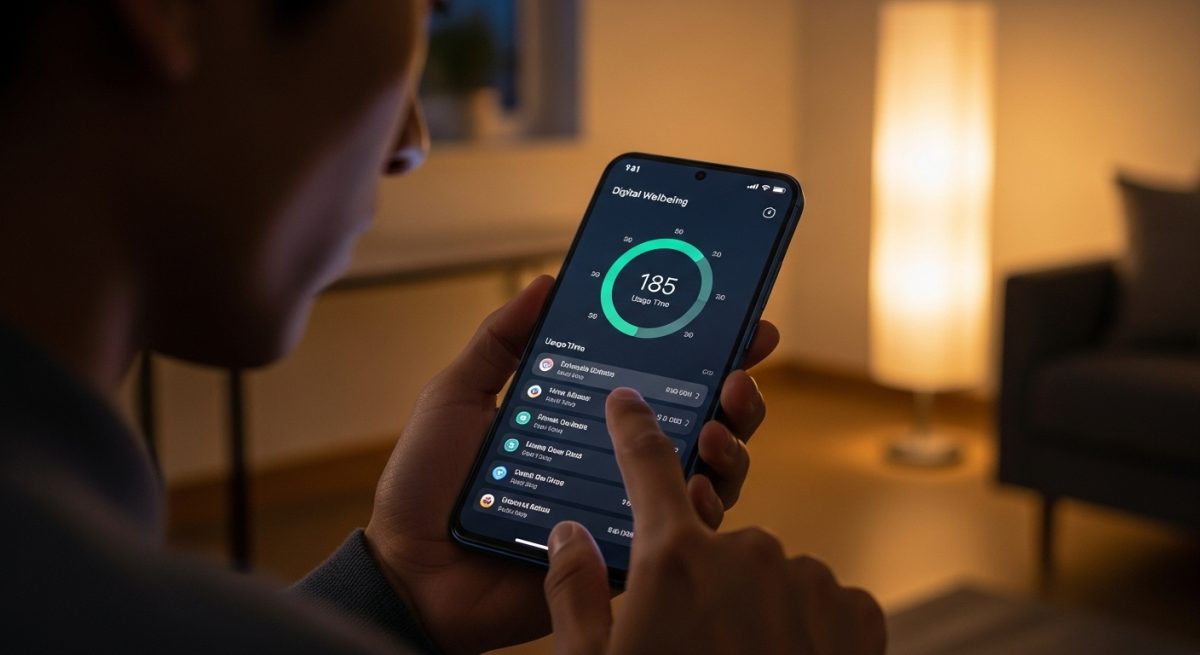 Persona usando smartphone Xiaomi con panel de control visible