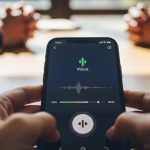 Smartphone moderno con aplicación de grabación de voz en pantalla