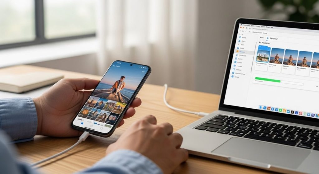 Transferencia de fotos entre smartphone Xiaomi y portátil en escritorio